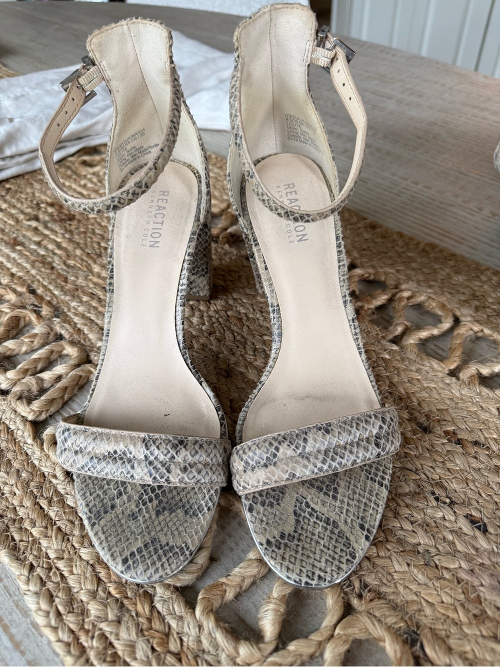 Kenneth Cole Snake-Print Ankle Strap Heels in Neutral Taupe